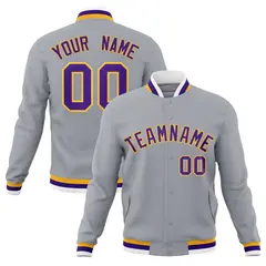 Gray Purple-Gold Classic Varsity Full-Snap Letterman Jacket 1