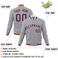 Gray Purple-Gold Classic Varsity Full-Snap Letterman Jacket 4