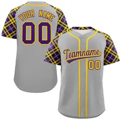Gray Purple-Gold Raglan Sleeves Authentic Baseball Jersey 1