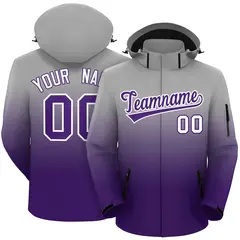 Gray Purple Gradient Hooded Outdoor Waterproof Jacket