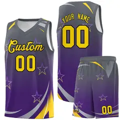Gray Purple Gradient Star Graffiti Basketball Jersey