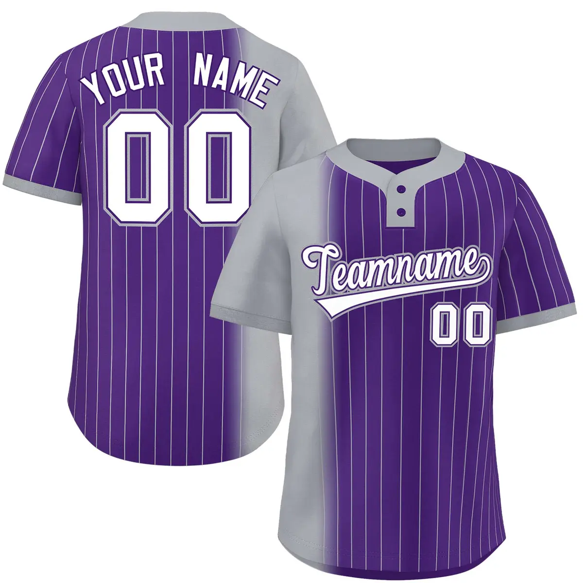 Gray Purple Gradient Stripe Two-Button Softball Jersey