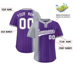 Gray Purple Gradient Stripe Two-Button Softball Jersey 2