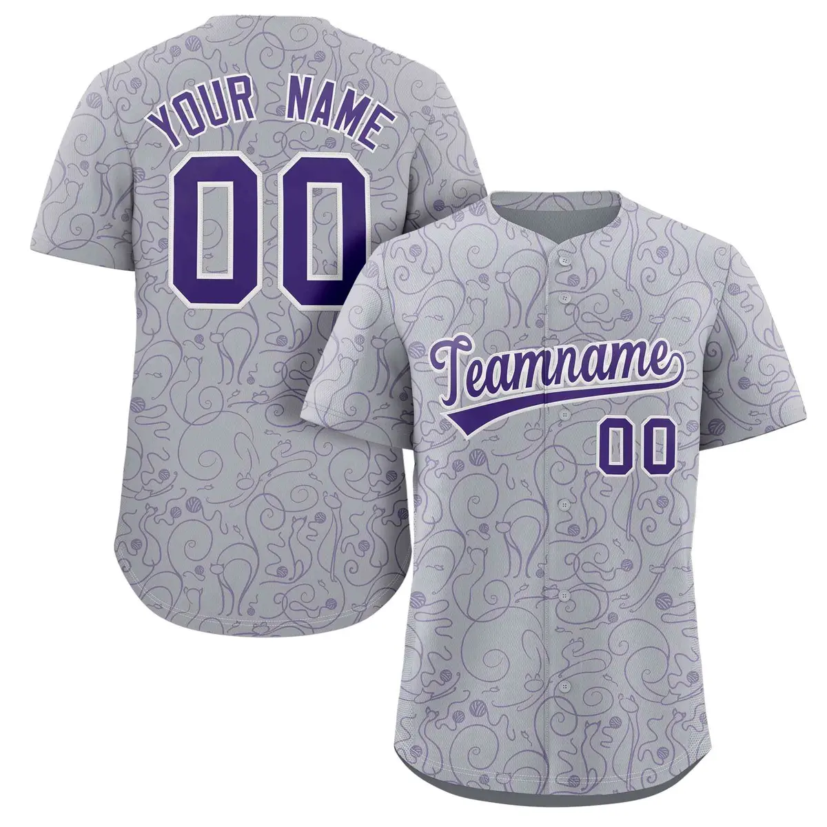Gray Purple Graffiti Line Art Authentic Baseball Jersey