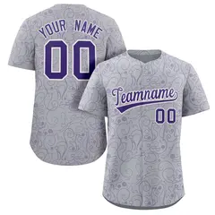 Gray Purple Graffiti Line Art Authentic Baseball Jersey
