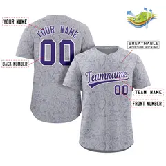 Gray Purple Graffiti Line Art Authentic Baseball Jersey 2