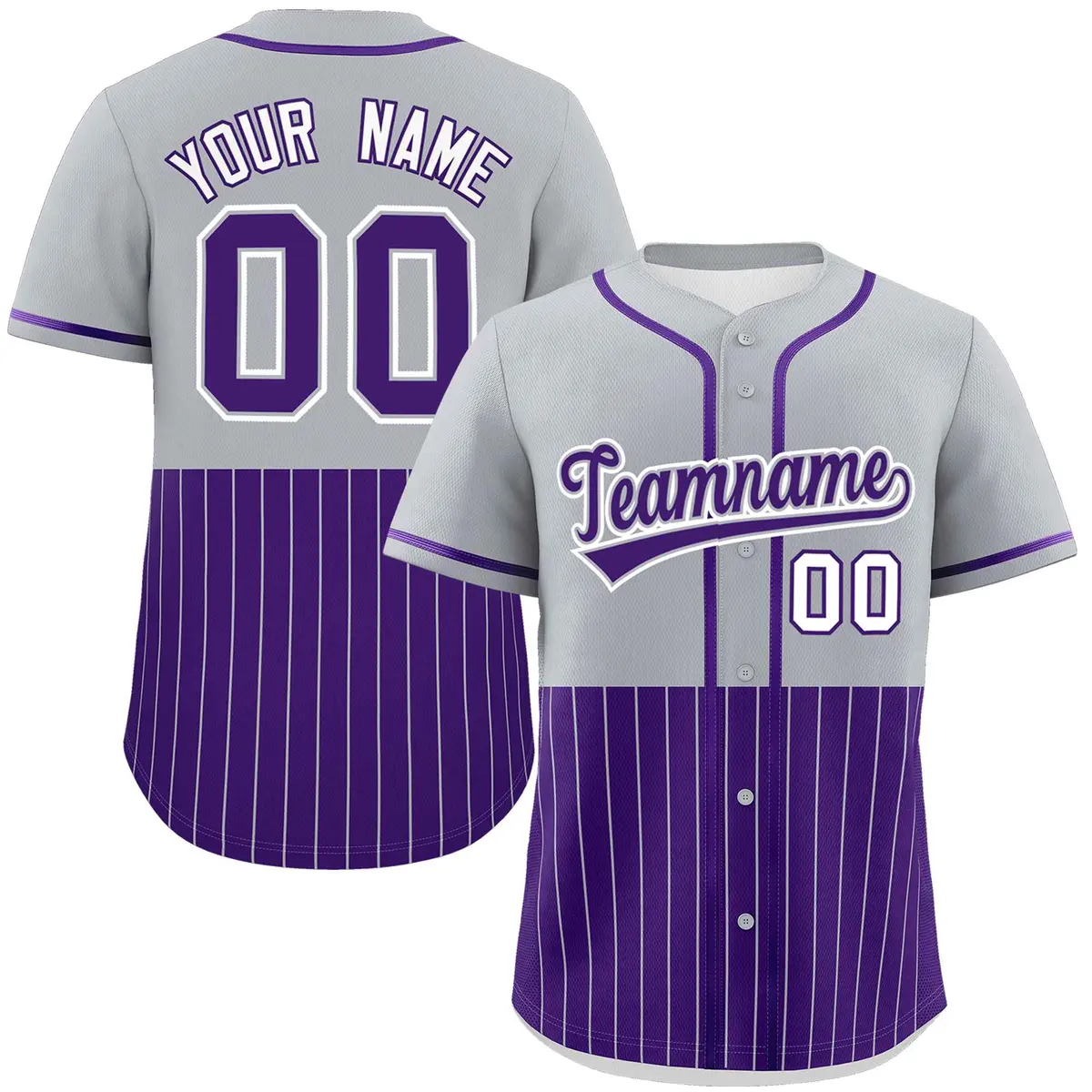 Gray Purple Half Stripe Authentic Baseball Jersey
