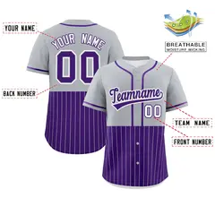 Gray Purple Half Stripe Authentic Baseball Jersey 2