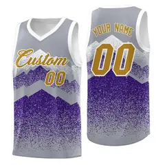 Gray Purple Mountain Fade Gradient Fashion Basketball Jersey 1