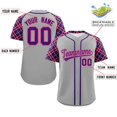 Gray Purple-Pink Raglan Sleeves Authentic Baseball Jersey 2