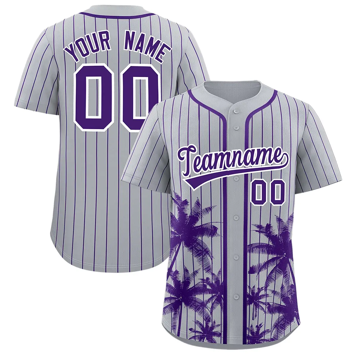 Gray Purple Pinstripe Coconut Tree Authentic Baseball Jersey