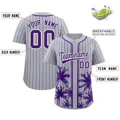 Gray Purple Pinstripe Coconut Tree Authentic Baseball Jersey 2