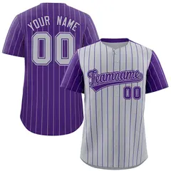Gray Purple Pinstripe Raglan Sleeves Baseball Jersey