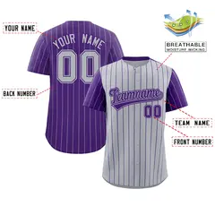 Gray Purple Pinstripe Raglan Sleeves Baseball Jersey 2