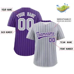 Gray Purple Pinstripe Two-Tone Authentic Baseball Jersey 2