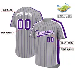 Gray Purple Pinstripe Two-tone Side Baseball Jersey 2