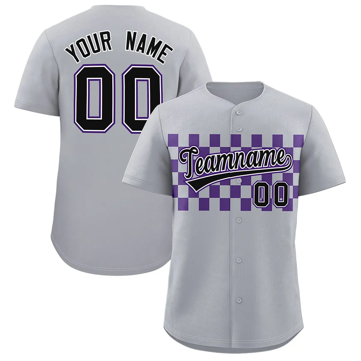 Gray Purple Plaid Fashion Authentic Baseball Jersey