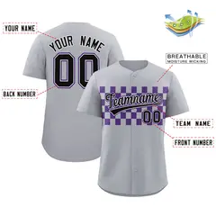 Gray Purple Plaid Fashion Authentic Baseball Jersey 2