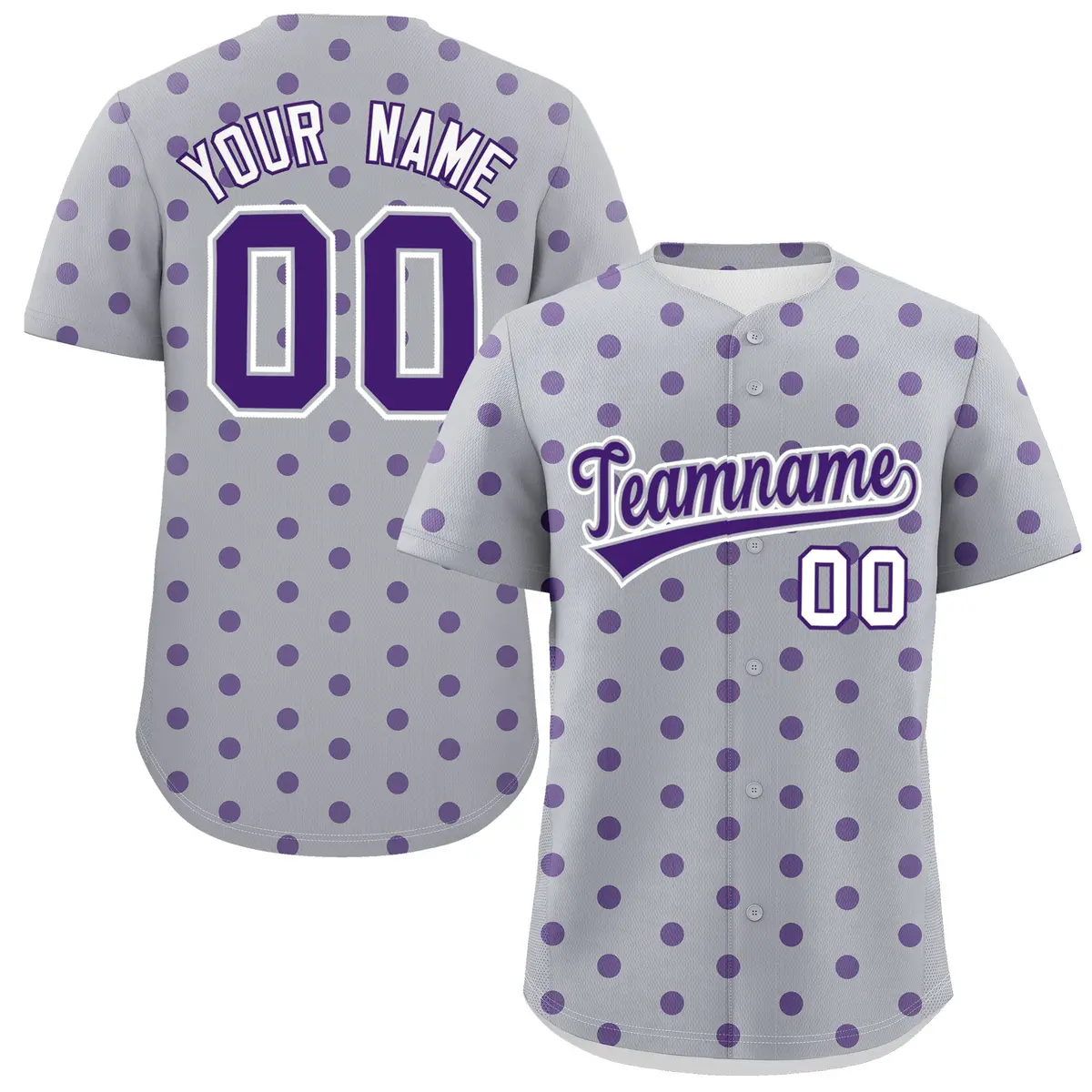 Gray Purple Polka Dot Graffiti Authentic Baseball Jersey