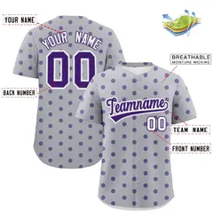 Gray Purple Polka Dot Graffiti Authentic Baseball Jersey 2