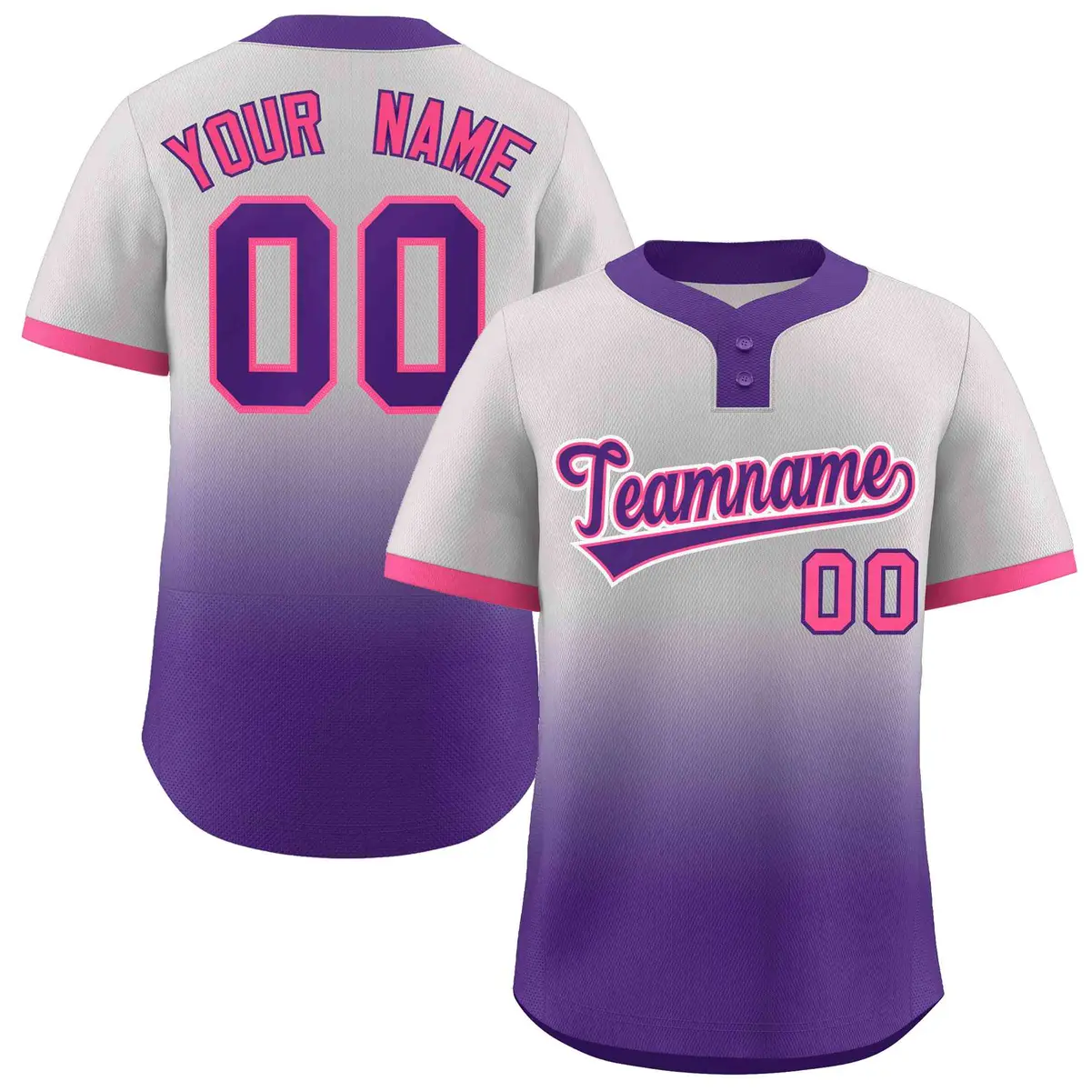 Gray Purple Purple-Pink Gradient Two-Button Softball Jersey