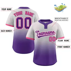 Gray Purple Purple-Pink Gradient Two-Button Softball Jersey 2