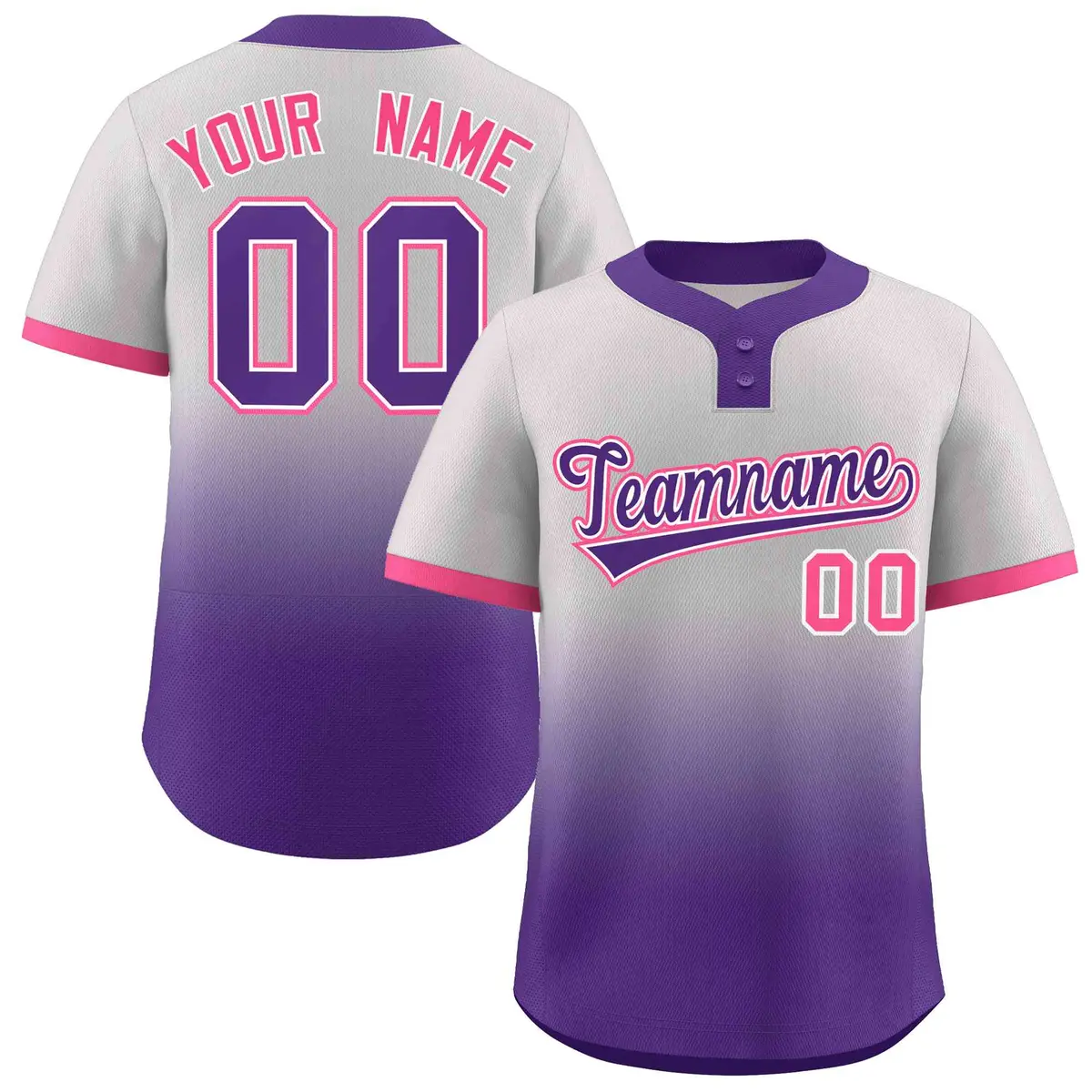 Gray Purple Purple-White Gradient Two-Button Softball Jersey