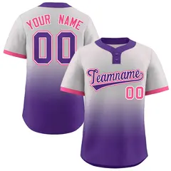 Gray Purple Purple-White Gradient Two-Button Softball Jersey