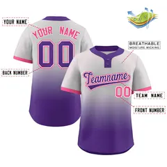 Gray Purple Purple-White Gradient Two-Button Softball Jersey 2