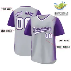 Gray Purple Raglan Pullover Authentic Baseball Jersey 2