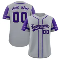 Gray Purple Raglan Sleeves Authentic Baseball Jersey