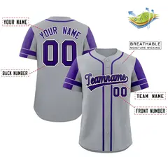 Gray Purple Raglan Sleeves Authentic Baseball Jersey 2