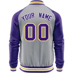 Gray Purple Raglan Sleeves Varsity Full-Zip Letterman Baseball Jacket 6