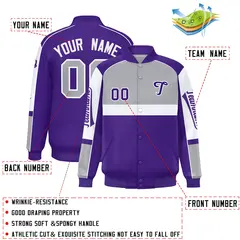 Gray Purple Raglan Sleeves Varsity Letterman Jacket 2