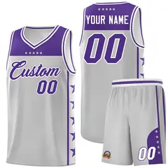 Gray Purple Star Pattern Basketball Jersey Sports Uniform 1