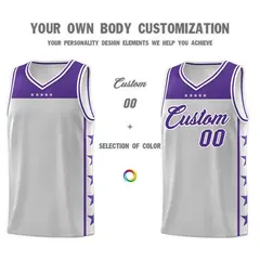 Gray Purple Star Pattern Basketball Jersey Sports Uniform 3