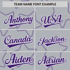 Gray Purple Star Pattern Varsity Full-Snap Letterman Baseball Jacket 3