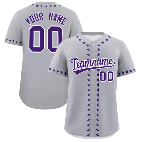 Gray Purple Star Ribbing Authentic Baseball Jersey