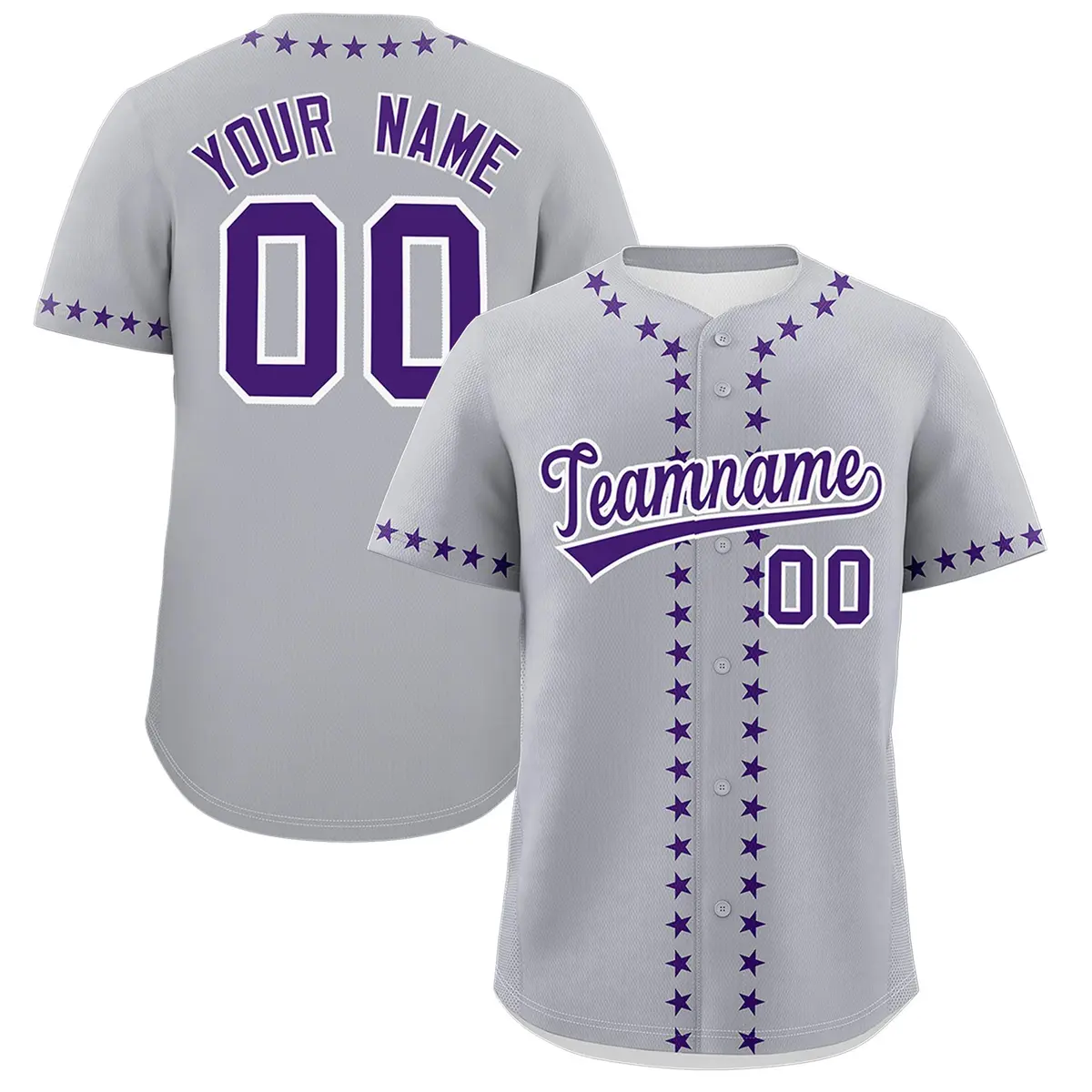 Gray Purple Star Ribbing Authentic Baseball Jersey