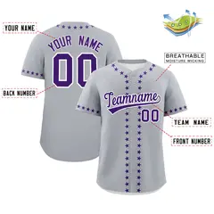 Gray Purple Star Ribbing Authentic Baseball Jersey 2