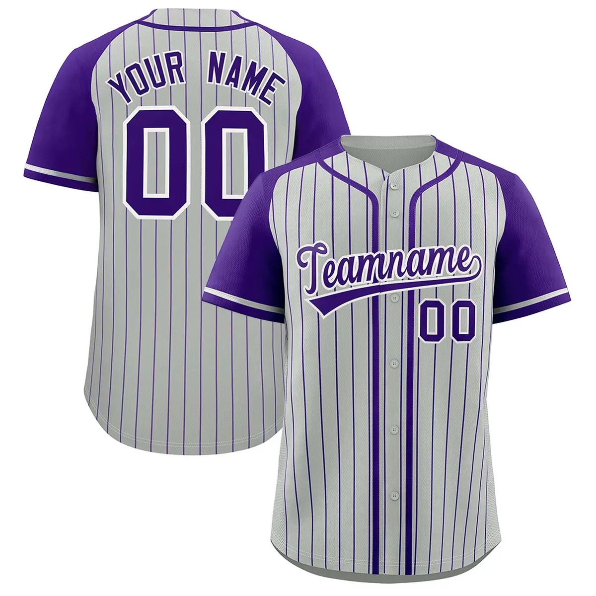 Gray Purple Stripe Raglan Sleeves Fashion Baseball Jersey