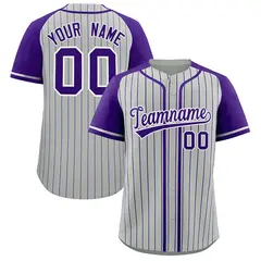 Gray Purple Stripe Raglan Sleeves Fashion Baseball Jersey