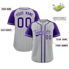 Gray Purple Stripe Raglan Sleeves Fashion Baseball Jersey 2