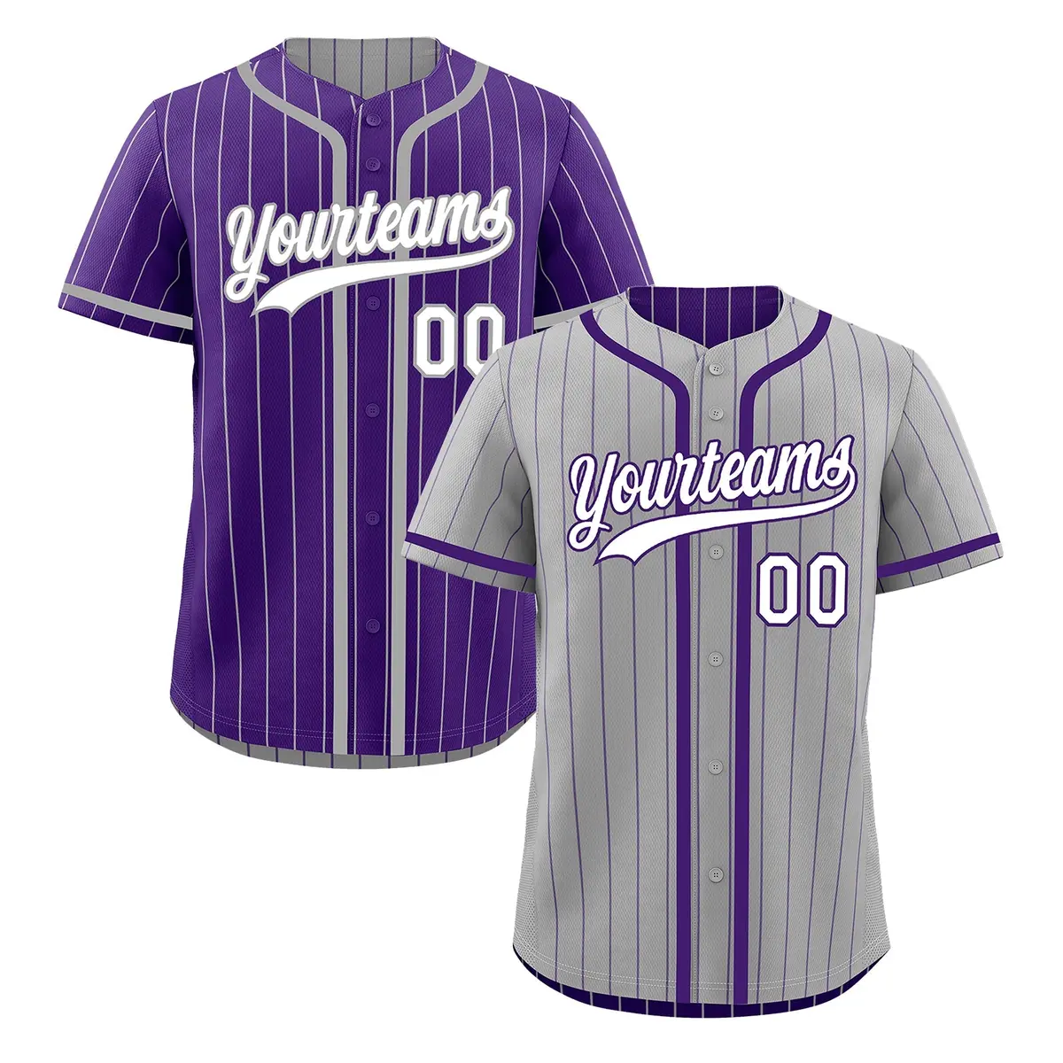 Gray Purple Striped Reversible Baseball Jersey
