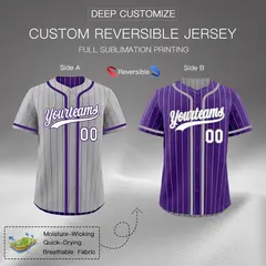Gray Purple Striped Reversible Baseball Jersey 2