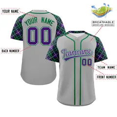 Gray Purple-Teal Raglan Sleeves Authentic Baseball Jersey 2