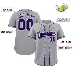 Gray Purple Thorns Ribbed Authentic Classic Baseball Jersey 2