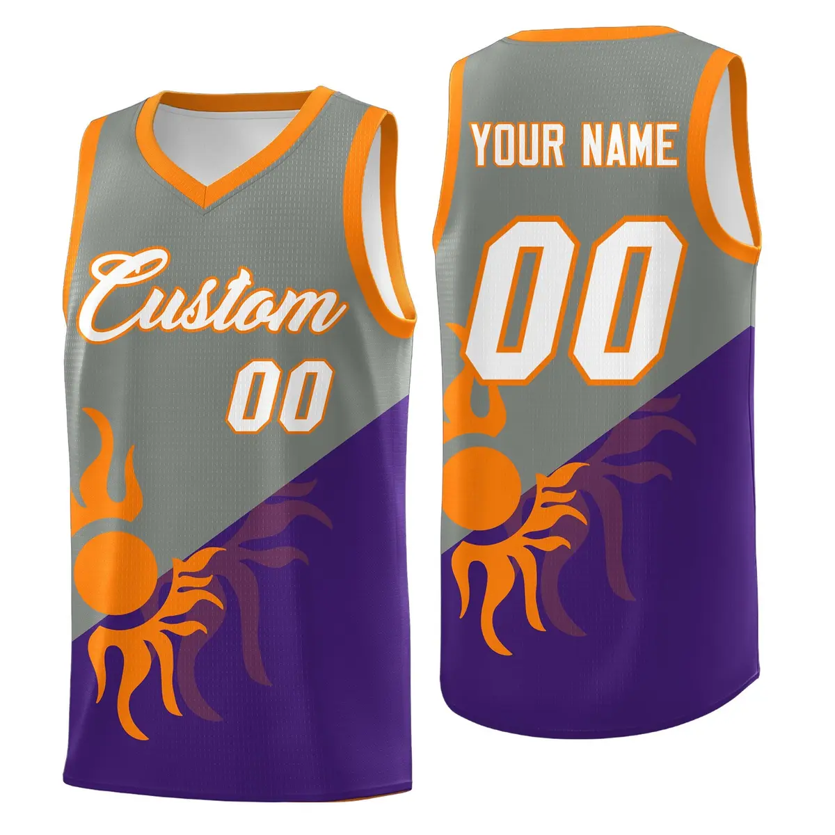 Gray Purple Two Tone Sunburst Design Basketball Jersey