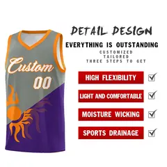 Gray Purple Two Tone Sunburst Design Basketball Jersey 3
