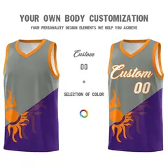 Gray Purple Two Tone Sunburst Design Basketball Jersey 4